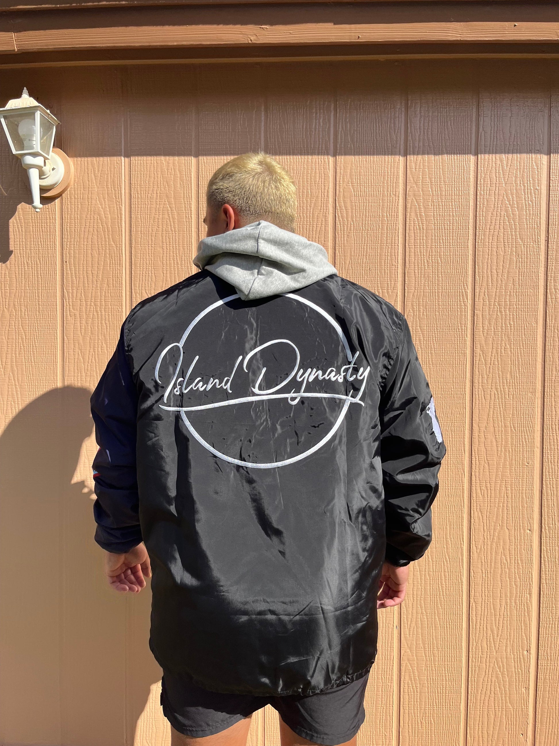 Island Dynasty Guam Flag Windbreaker - Island Dyansty Apparel OuterwearModel showing the back if Island Dynasty Guam Flag Windbreaker