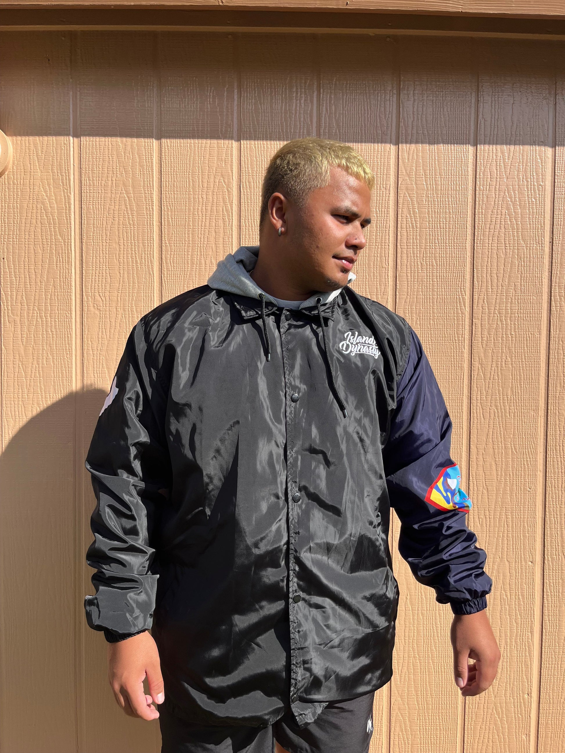 Island Dynasty Guam Flag Windbreaker - Island Dyansty Apparel OuterwearModel wearing the Island Dynasty Guam Flag Windbreaker Full View