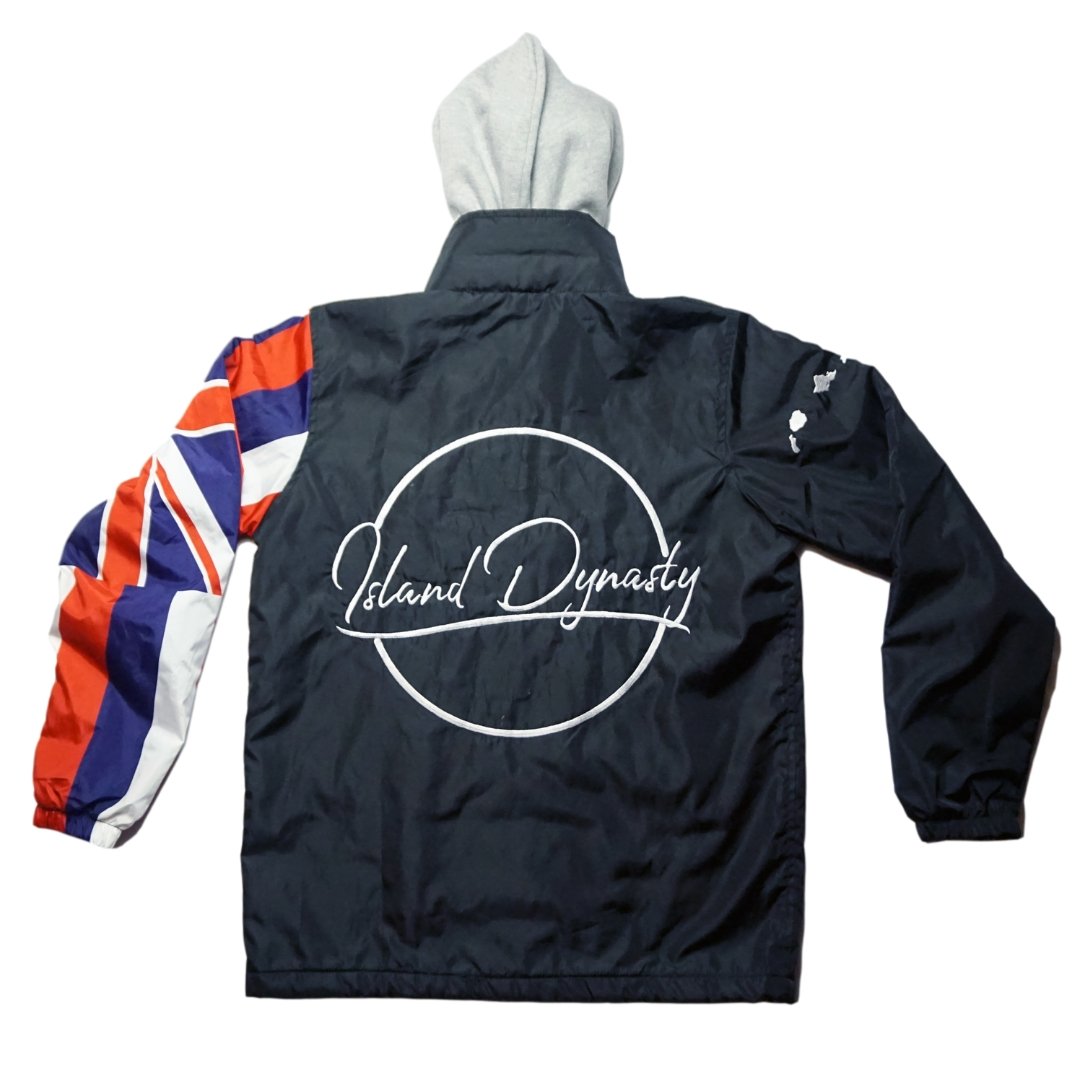 Island Dynasty Hawaiian Windbreaker - Island Dyansty Apparel OuterwearImage of the back of the Island Dynasty Hawaiian Flag Windbreaker with Embroided Island Dynasty Logo