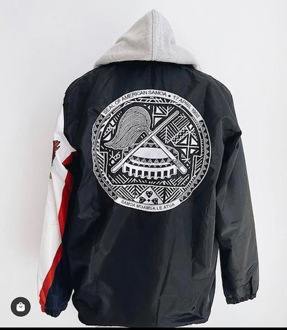 Island Dynasty Samoan Windbreaker - Island Dyansty Apparel OuterwearBack view of the American Samoan seal onthe back of the Island Dynasty American Samoan Flag Windbreaker